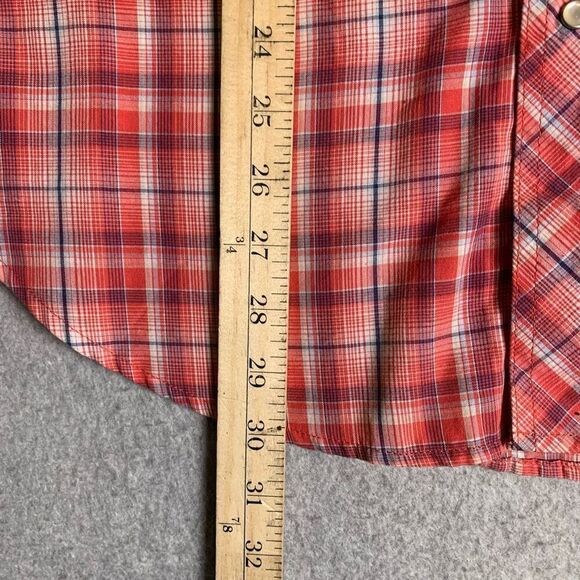 Wrangler Mens Size Large Western Button Front Shirt Red Plaid Short Sleeve - Picture 5 of 8